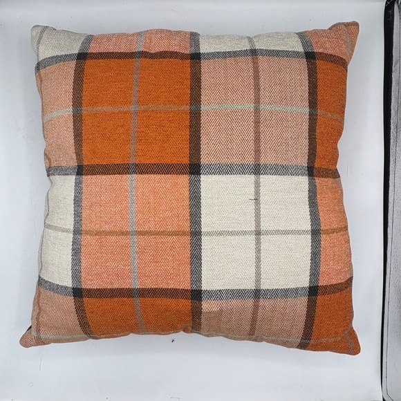 Set of Two (2) Handmade 16" Ultra Soft Cotton Orange Plaid Pillows - Picture 2 of 10